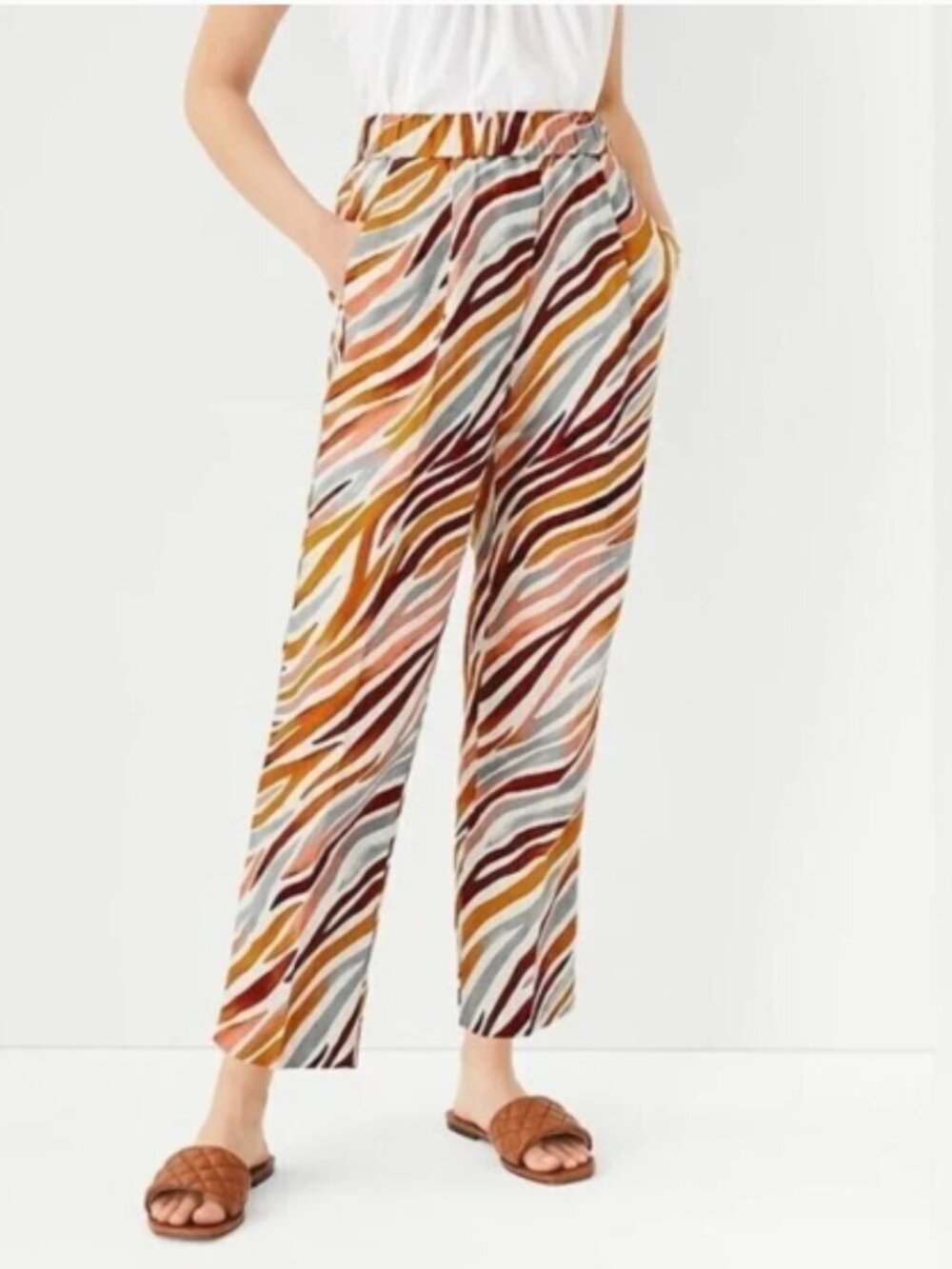 Ann Taylor Zebra Print Easy Ankle Pants Petite M New